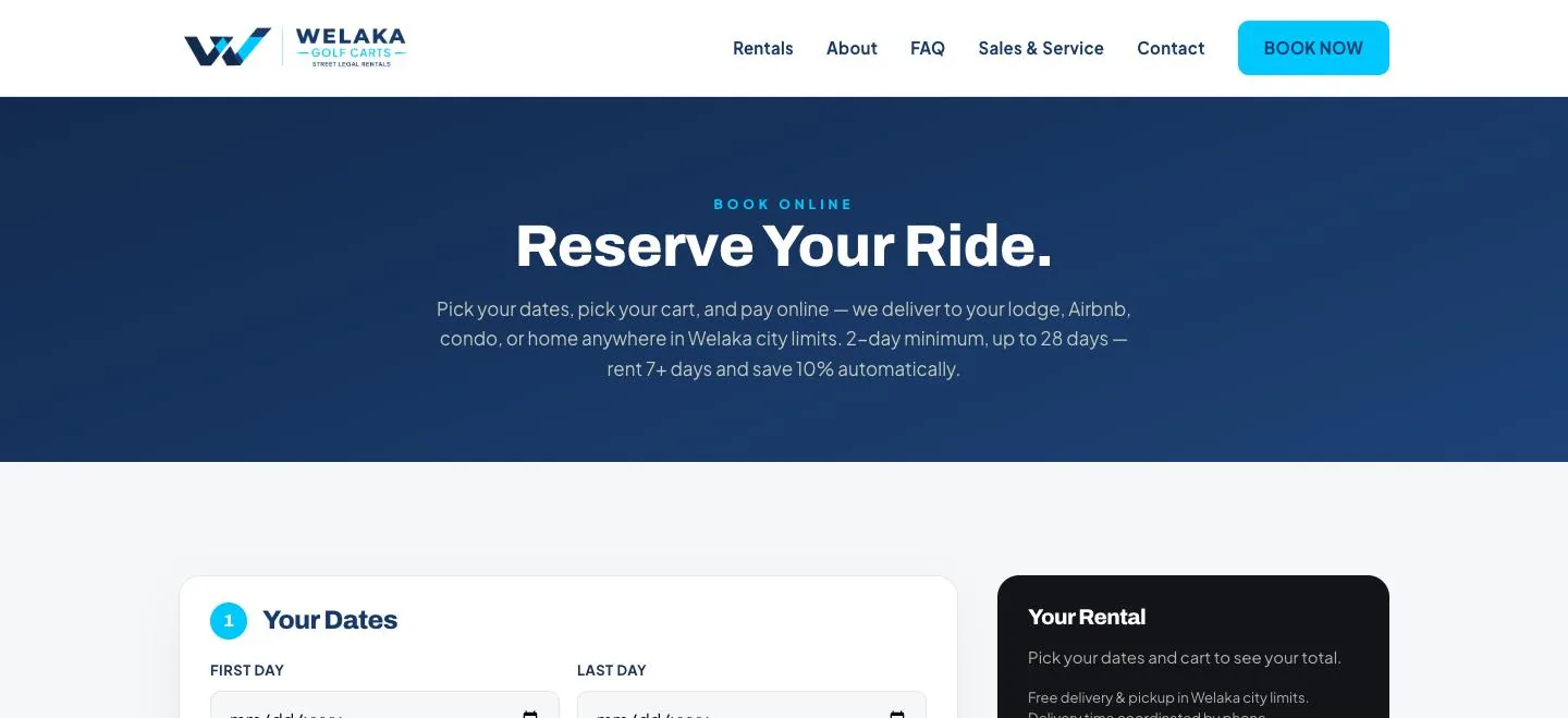 The booking page on a cart company's own web address.